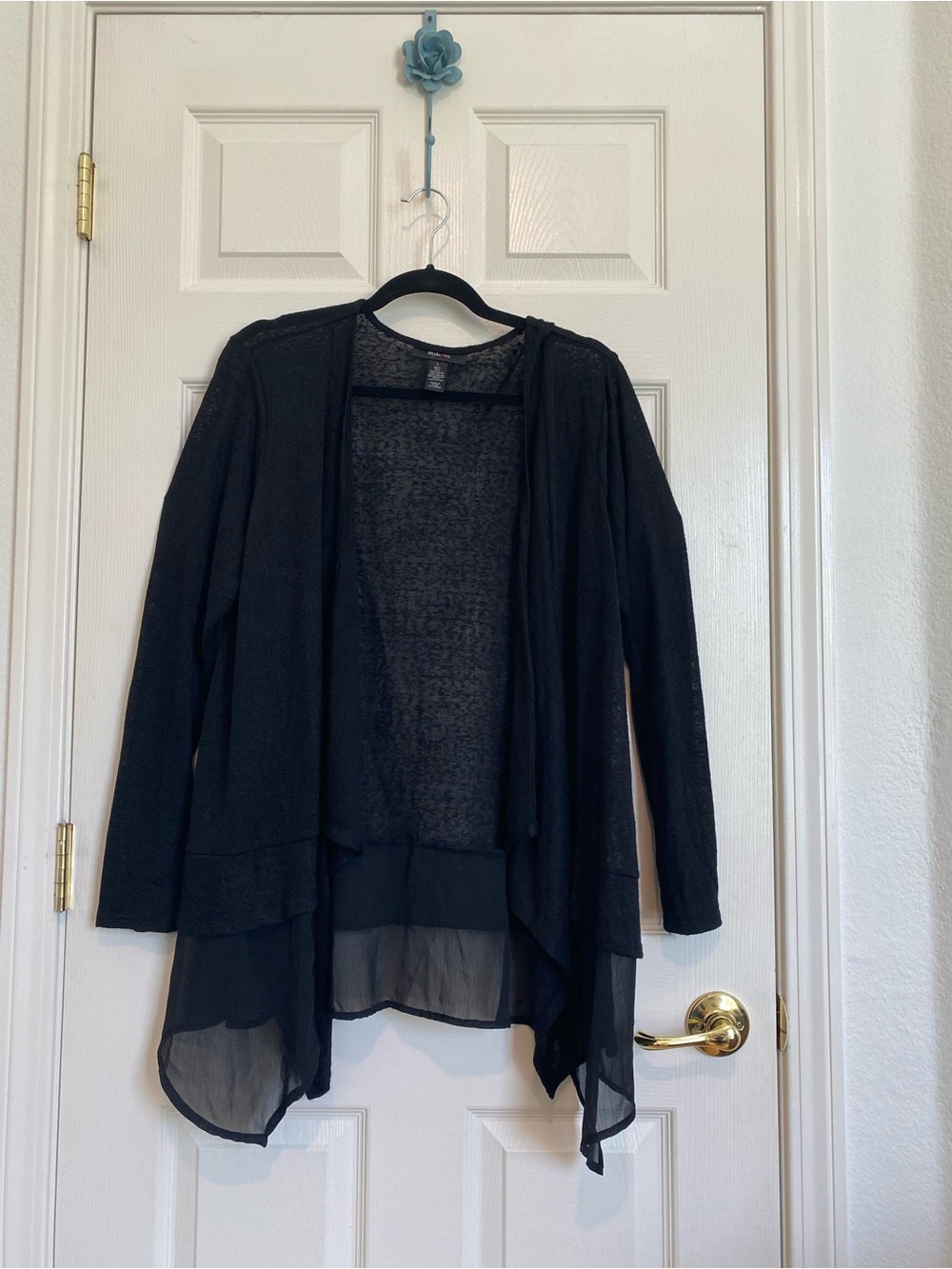 Style & Co. Black Open-Front Lightweight Cardigan with Chiffon Hem